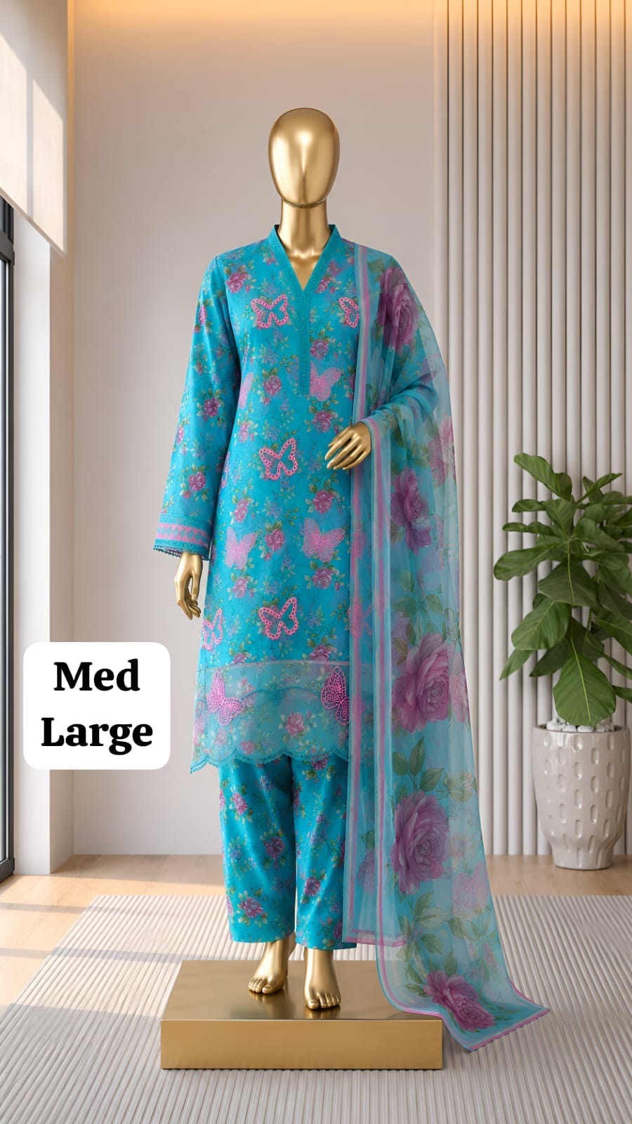 EMBROIDERD 3PC PURE LAWN ON DISCOUNTED PRICE